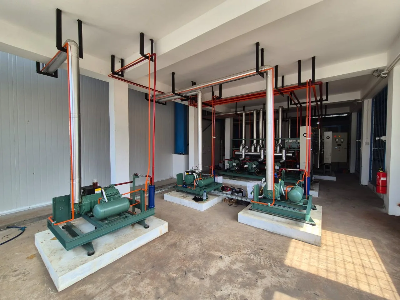 Rooftop condensing units on a project site